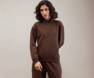 Dark Brown Fleece Front Zipper Sweatshirt
