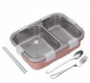 Darkpyro 2 Compartment Stainless Steel Lunch Box with Spoon, Fork & Chopstick, Leakage Proof Lunch Box for School Kids and Adults - Pink, 750 Ml...