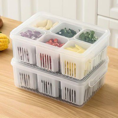 Darkpyro Plastic Fridge Storage Container,Storage Boxes,Vegetable Storage, Draining Crisper Refrigerator Food Box (Pack Of 2) White