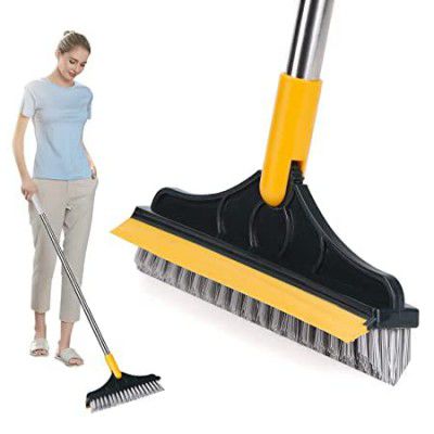 Darkstone Fab Bathroom Cleaning Brush with Wiper 2 in 1 Tiles Cleaning Brush Floor Scrub Bathroom Brush with Long Handle 120° Rotate Bathroom Floor Cleaning Brush Home Kitchen Bathroom Cleaning Access