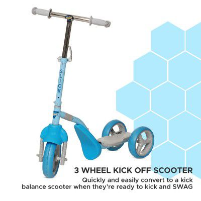 Dash Slick 2 in 1 Scooter for Kids, Scooter, scooty, Ride on, Scooter for Kids 3+ Years, Kids Scooter, Transforming Scooty, Adjustable Ride on for Kids (Capacity 25kg | Blue)
