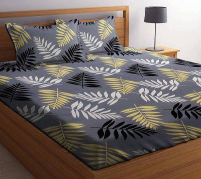 DBRUNO 144 TC Microfiber King Floral Flat Bedsheet  (Pack of 1, Grey)