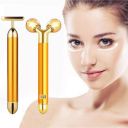 Dealsure 2 in 1 Energy Beauty Bar Electric Vibration Facial Massage V shape Roller Waterproof Face Skin Care T-Shaped Anti Wrinkle Massager for Forehead Cheek Neck Clavicle Arm (Gold Colour)...