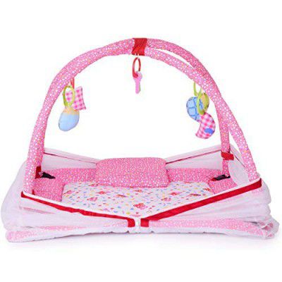 DearJoy Baby Bedding Set/Baby Bedding Mattress Set with Mosquito Net/Baby Bed Set and Baby Play Gym with Mosquito Net (Pink Bunny Print)