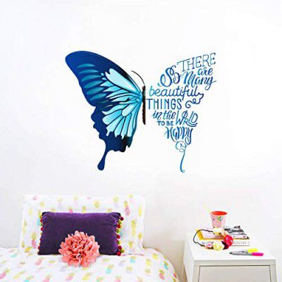 Decal O Decal' Blue Butterfly with Motivational Quotes ' Wall Stickers (Pack of 2, Blue Butterfly with Motivational Quotes)