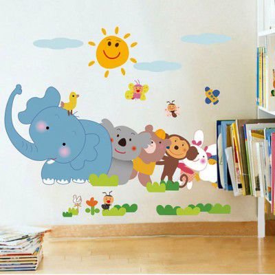 Decals Design Jungle Cartoon Cute Animals Wall Sticker (60 cm x 90 cm)