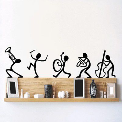 Decals Design Musical Instruments Happy Band Wall Sticker (PVC Vinyl, 30 cm x 45 cm, Black)