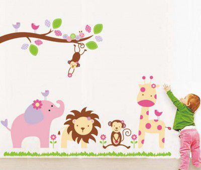 Decals Design StickersKart Wall Stickers Baby Cartoon Animal Kingdom Kids Room (Multicolor)