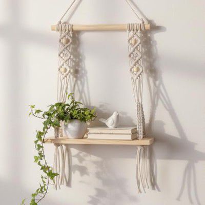 Decazone Macrame Wall Hanging Shelf Wood Floating Shelves