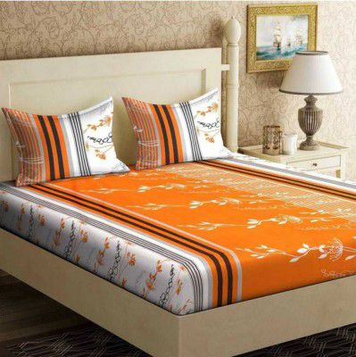 Decent Home 140 TC Microfiber Double Floral Flat Bedsheet (Orange)
