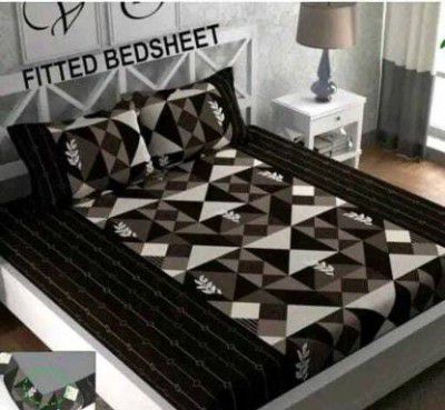 Decent Home 240 TC Cotton Double Floral Fitted (Elastic) Bedsheet  (Pack of 1, Brown)