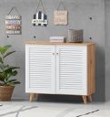 DeckUp Plank Noordin 2-Door Engineered Wood Shoe Rack (Wotan Oak and White, Matte Finish)...