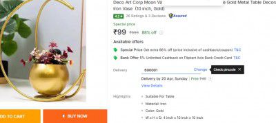 Deco Art Corp Moon Vase Designer Moon Shape Vase Gold Metal Table Decorative Flower Pot Iron Vase  (10 inch, Gold)