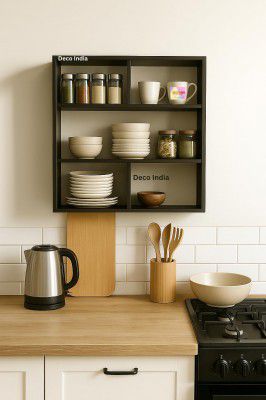 DECO INDIA Engineered Wood Multipurpose Kitchen Spice Storage Rack Shelf (Brown Finish)