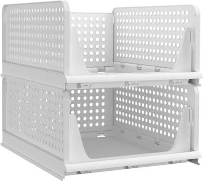 DecoLogy Clothes Organizer for Wardrobe Cupboard Organizer for Clothes Foldable and Stackable Closet Organizer Drawer Organizer for Clothes Multi Purpose Plastic Shirts Tops (1PCS-LARGE, White)