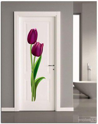 Decor Villa PVC Vinyl Botanical, places themed Decorative Home Flower Door Sticker (Multicolour, Size-58 X 50 cm)