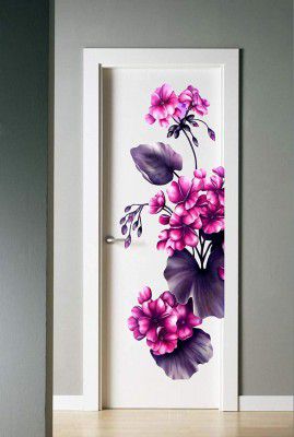 Decor Villa PVC Vinyl Floral Door/Fridge Design Sticker (Purple, 58 cm X 41 cm), Botanical