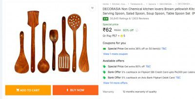 DECORASIA Non Chemical kitchen lovers Brown yellowish Kitchen Tool | Table Spoon Set  (Pack of 7)