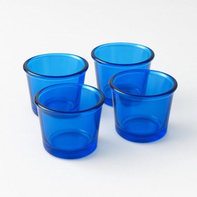 Decorative Votive Glass Tealight Candle Holders Set of 4, Colorful T-Light Votives Holder, Diwali Decoration Items, Christmas Tealights, Ideal for Centerpiece & Festive Décor (Blue)