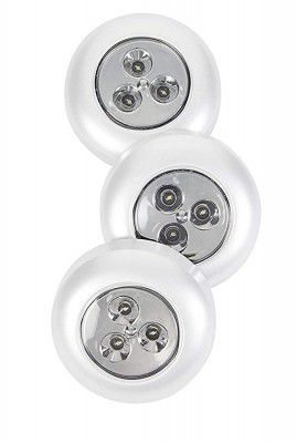 Decorcrafts 3 PCS Battery Powered Round White 3 LEDs Stick Tap Touch Lamp Night Light