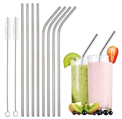 Decorcrafts Stainless Steel Straws for Drinking with Brushes Pack of 10Pieces