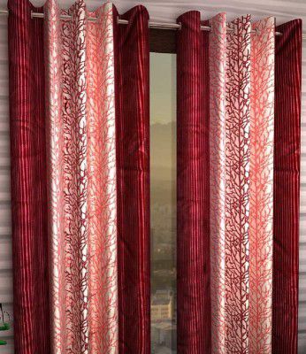DECORLINE Creations 1 Piece Polyester Floral Eyelet Window Curtain (Multi Maroon, 4 x 5 Feet)