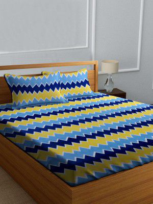 DECORUM Zig-Zag Print Double Bedsheet Set | 228 x 220 cm Cotton Blend Bedsheet with 2 Pillow Covers 