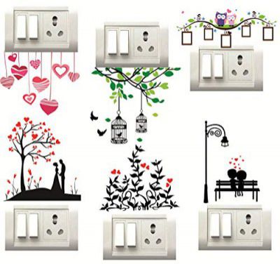 DecorVilla Decor Villa Vinyl Love Heart Switch Board Wall Sticker & Decal for Living Room, Bedroom, Office (Standard, Multicolour) - Pack of 6