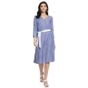 DEEBACO Women's Shift Midi Rayon Printed Striped Dresses for Women 3/4Th Sleeves V-Neck Straight Dresses for Girls with Belt (Blue)...