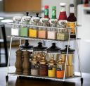 Deehome Stainless Steel 2-Tier Multipurpose Rust-Resistant Shelf Basket for Kitchen, Bathroom, Vanity - Space-Saving Organizer for Spice Jars, Condiments, Toiletries & More...