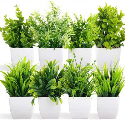 Dekorly Artificial Potted Plants, 8 Pack Artificial Plastic  (Set 0F 8)