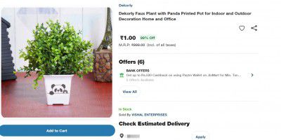 Dekorly Faux Plant with Panda Printed Pot for Indoor and Outdoor Decoration Home and Office