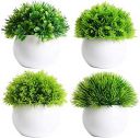 Dekorly Greenery Artificial Mini Bonsai Plants Artificial Plants Potted Fake Bonsai Ball Plant Faux Green Grass with Pots (Green, 10 cm Width and 16 cm Height) - Set of 4...