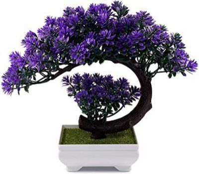 Dekorly Small Artificial Bonsai Tree Fake Plant Potted House Plants Japanese Pine Bonsai Plant Faux Bonsai for Home Indoor Decoration Office (Purple)