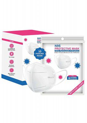 DELCY N95 Non Woven Washable and Reusable face mask Anti Air Pollution Anti Dust Face Mask with 6 Layer Mask for Men and Women (White, Pack of 10)