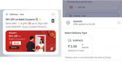 Delhivery : Get Flat 99% Off On Rakhi Couriers.