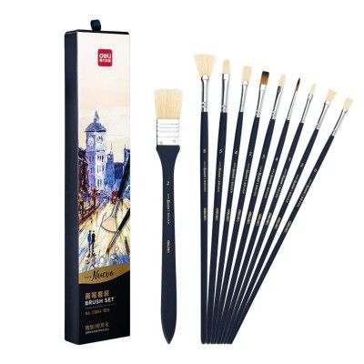 deli Arte Nuevo W73884 Artist Range White Bristle 10 Pcs Brush Set for Acrylics and Oil