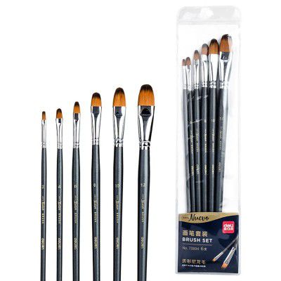 deli Arte Nuevo W73894 Artist Range Filbert Nylon Fibre 6 Pcs Brush Set for Acrylics and Oil (No 2,4,6,8,12)