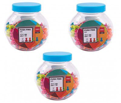 Deli W0054 Color Push Pins, Multicolor - 100/Box, Pack of 3