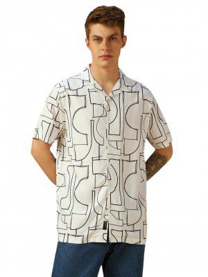 Dennis Lingo Men Blue Printed Viscose Relaxed Fit Half Sleeve Shirts