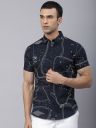 Dennis Lingo Men Navy Blue Comfort Slim Fit Printed Pure Cotton Casual Shirt...