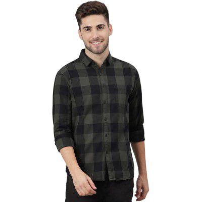 Dennis Lingo Men's Cotton Buffalo Check Slim Fit Casual Shirt