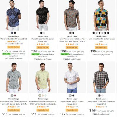 Dennis Lingo Men's Cotton Shirt @ ₹179 + Apply Coupon