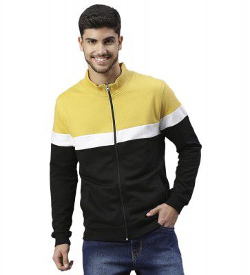 Dennis Lingo Men's Poly Cotton Regular Fit Color Block Sweatshirt - Front Open Zipper Full Sleeve Casual Winter Wear Jacket for Men