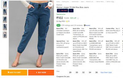 Denton Women Jogger Fit Mid Rise Blue Jeans