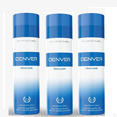 DENVER Blue Code Premium Body Talc - 100GM Each (Pack of 3) | Scented Talc For Men