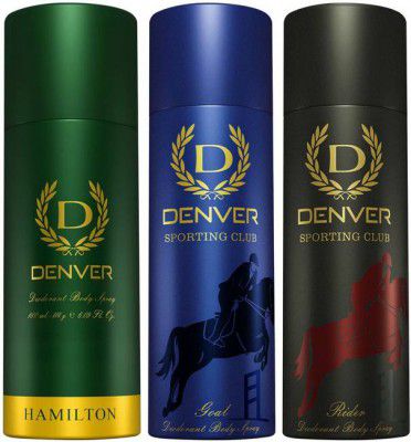 DENVER Hamilton, Rider & Goal Body Deo (200 ml x 3) Deodorant Spray - For Men  (600 ml, Pack of 3)