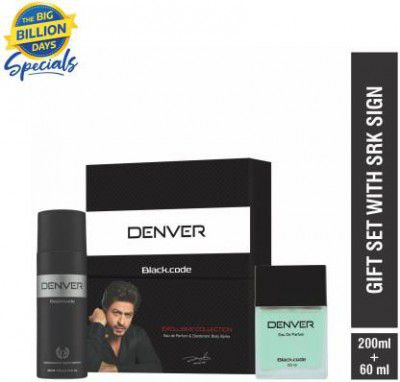 DENVER SRK Signed Black Code Gift Set Combo 200 ml Deodorant + 60 ml Perfume Deodorant Spray - For Men  (260 ml, Pack of 2)