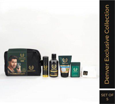 DENVER Travel Grooming Kit- Facewash, Bodywash, Nano Deo, Pocket Perfume,Towel  (5 Items in the set)
