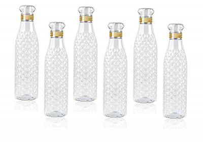 Denzcart Diamond Pattern Plastic Water Bottles, 1000ml, Unbreakable, Pack of 6, Crystal Clear